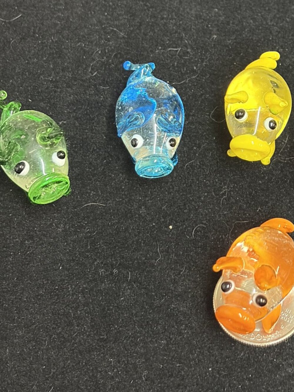 Set of 6 Handmade Mini Glass Blown Pig Figurines